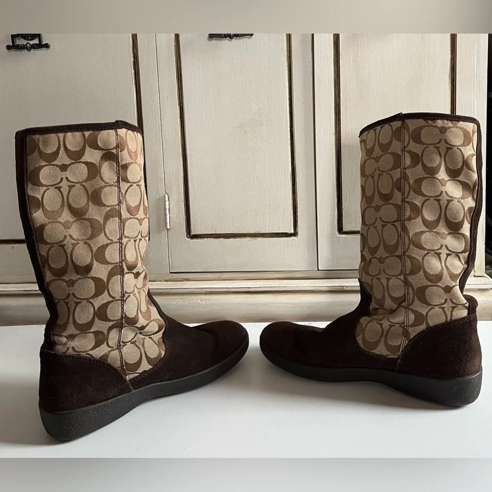 Signature Coach 'Tinah' Boots, Brown Suede Signature C Textile, Mid-Calf size 8